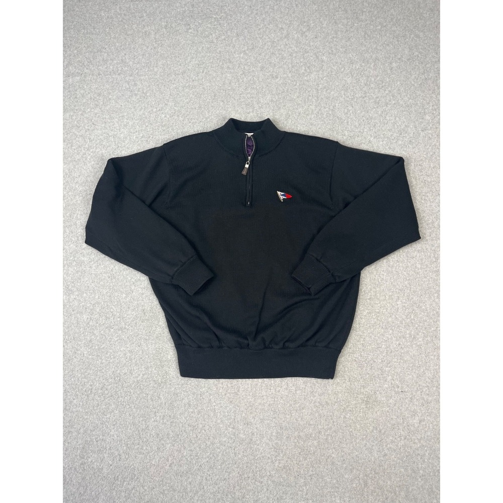 Peter Millar Crown Soft Sweater Mens XL Black 1/4 Zip Lined Wool Wind Stopper